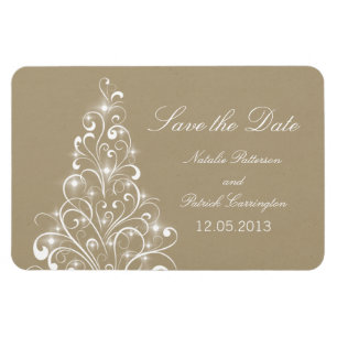 Sparkly Holiday Tree Save the Date Magnet, Beige Magneet
