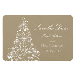 Sparkly Holiday Tree Save the Date Magnet, Beige Magneet