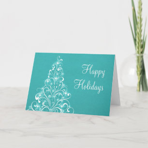 Sparkly Holiday Tree Wenskaart, Blauwgroen Feestdagen Kaart