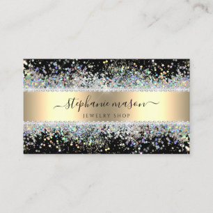 Sparkly Holographic Glitter Diamonds Goud Zwart Contactkaartje