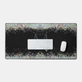 Sparkly Holographic Gold Glitter Monogram Black Bureaumat (Keyboard & Muis)