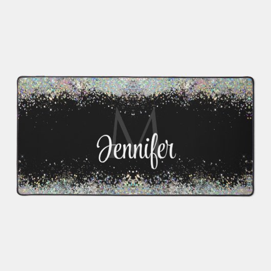 Sparkly Holographic Gold Glitter Monogram Black Bureaumat (Voorkant)