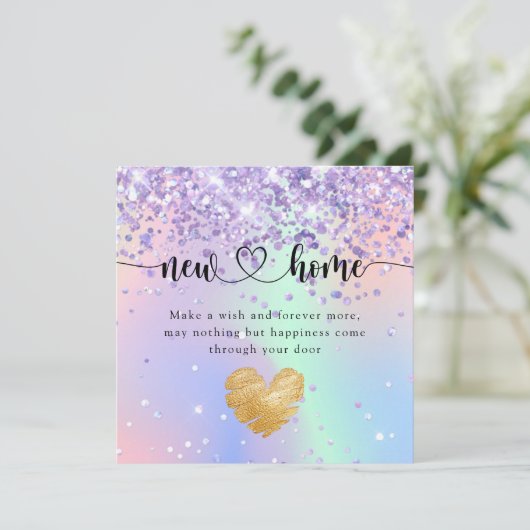 Sparkly Holographic New Home Housewarming Kaart (Staand voorkant)