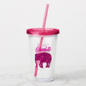 Sparkly hot pink Elephant faux sparkle aangepaste  Acryl Drinkbeker (Achterkant)