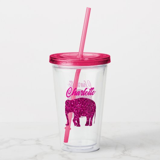 Sparkly hot pink Elephant faux sparkle aangepaste  Acryl Drinkbeker (Achterkant)