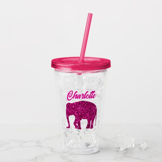 Sparkly hot pink Elephant faux sparkle aangepaste  Acryl Drinkbeker (Achterkant ijs)