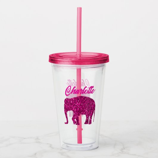Sparkly hot pink Elephant faux sparkle aangepaste  Acryl Drinkbeker (Voorkant)