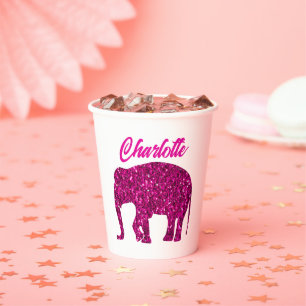 Sparkly hot pink Elephant faux sparkle aangepaste  Papieren Bekers