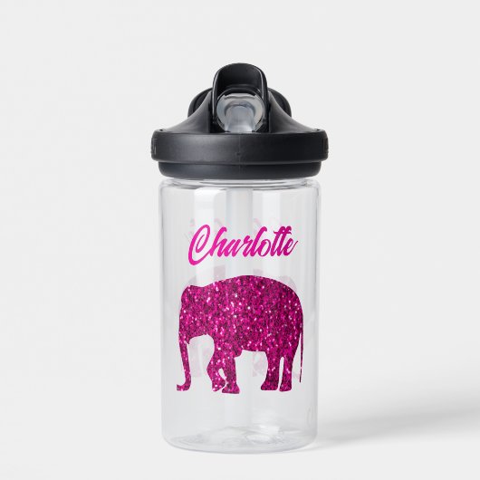 Sparkly hot pink Elephant faux sparkle aangepaste  Waterfles (Voorkant)