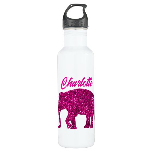 Sparkly hot pink Elephant faux sparkle aangepaste  Waterfles (Voorkant)