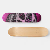 Sparkly Hot Pink Glitter Sugar Skull Design Skateboard (Horizontaal)