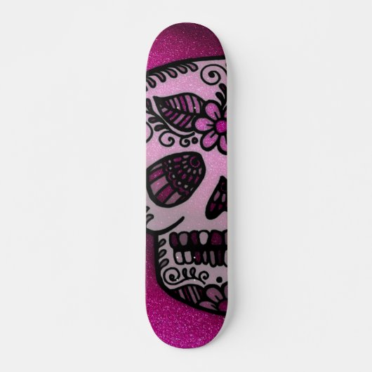 Sparkly Hot Pink Glitter Sugar Skull Design Skateboard (Voorkant)