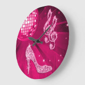 Sparkly Hot Pink Music Note & Stiletto Hiel Grote Klok (Hoek)