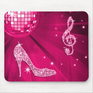 Sparkly Hot Pink Music Note & Stiletto Hiel Muismat