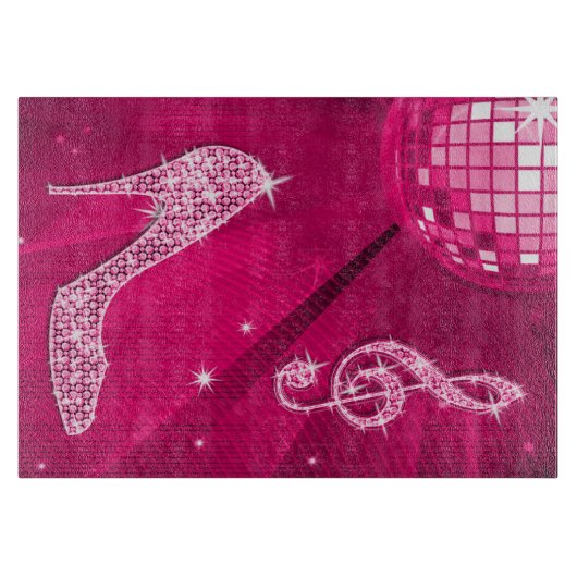 Sparkly Hot Pink Music Note & Stiletto Hiel Snijplank (Voorkant)