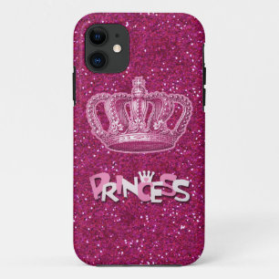 Sparkly Hot Pink Princess Glitter &  Crown iPhone 11 Hoesje