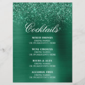 Sparkly Hunter Green Glitter Foil Cocktails Bar Menu (Voorkant)