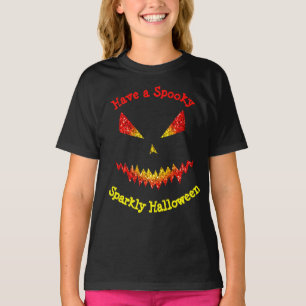 Sparkly Jack O'Lantern face Halloween Personalize T-shirt
