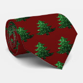 Sparkly Kerstboom groen rood patroon Stropdas (Opgerold)