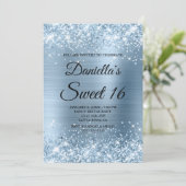 Sparkly Light Blue Glitter en Folie Sweet 16 Kaart (Staand voorkant)
