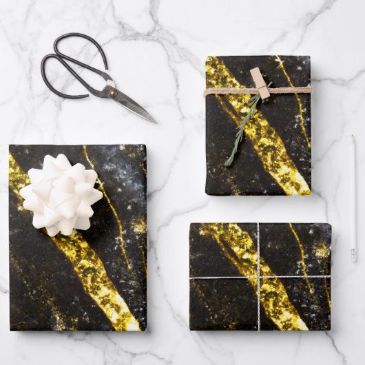 Sparkly lijn goud zwart chic abstract inpakpapier vel (Voorkant)