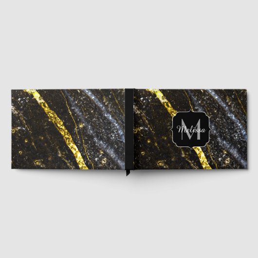 Sparkly lijn goud zwart chic abstract Monogram Gastenboek (Volledig)