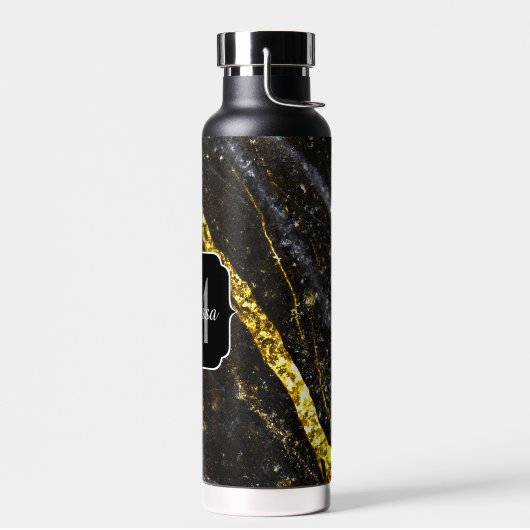 Sparkly lijn goud zwart chic abstract Monogram Waterfles (Links)