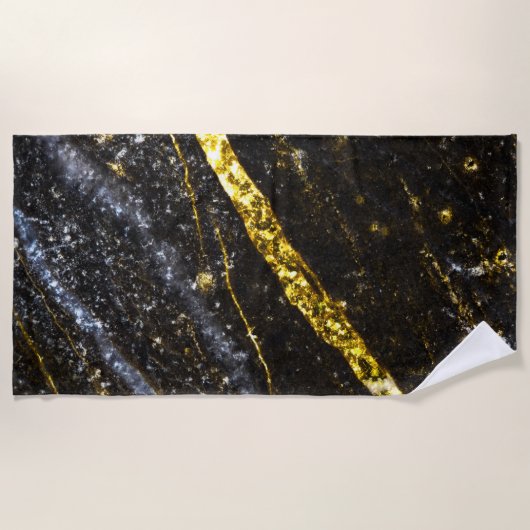 Sparkly lijn goud zwart chique abstract bling strandlaken (Voorkant)