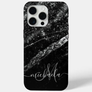 Sparkly lijn zilver zwart chic abstract Monogram iPhone 15 Pro Max Hoesje