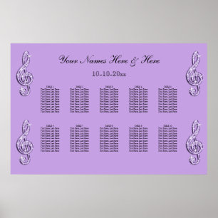 Sparkly Lila Treble Clefts Wedding Seding Chart Poster