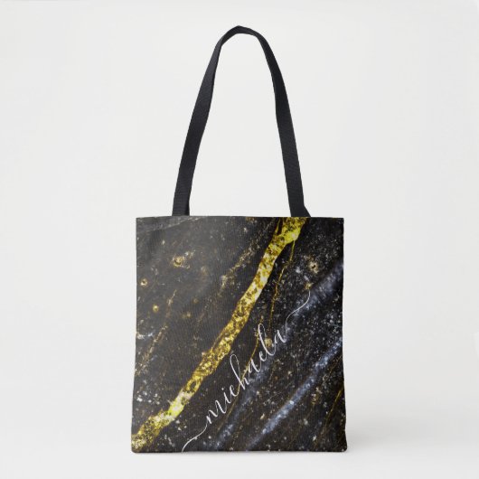 Sparkly line gouden zwart chique abstract Jouw naa Draagtas (Voorkant)