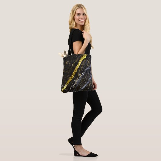 Sparkly line gouden zwart chique abstract Jouw naa Draagtas (Op model)