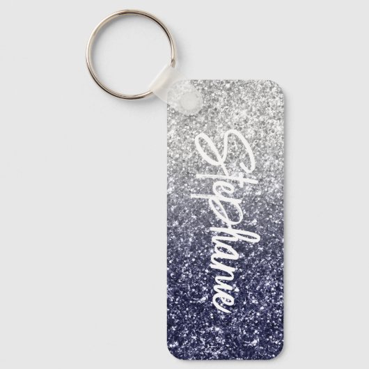 Sparkly Luxury Silver Navy Ombre Glitter Sleutelhanger (Voorkant)