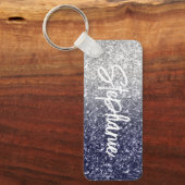 Sparkly Luxury Silver Navy Ombre Glitter Sleutelhanger (Voorkant)
