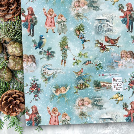 Sparkly Magical Winter Vintage-kerstcollage Tissuepapier