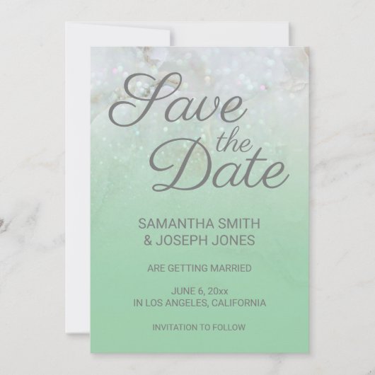 Sparkly Marble Mint Green Ombre sparen de Datum Kaart (Voorkant)