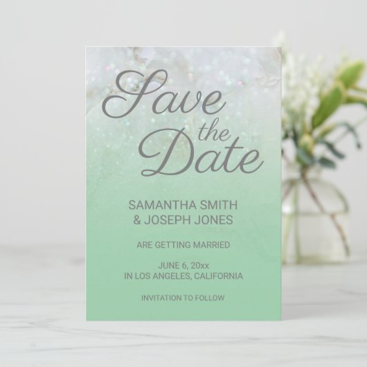 Sparkly Marble Mint Green Ombre sparen de Datum Kaart (Staand voorkant)