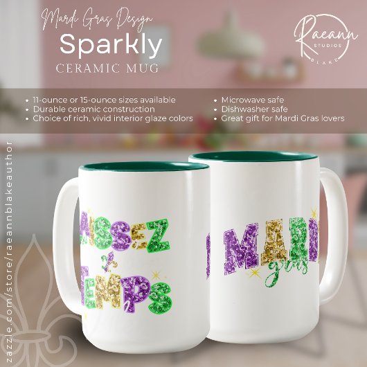 Sparkly Mardi Gras Design Ceramic Mug