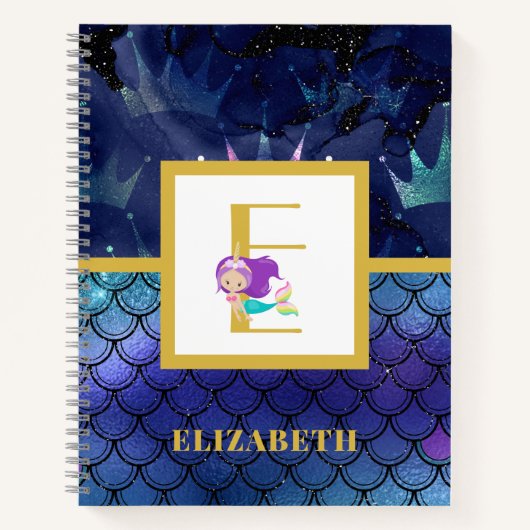 Sparkly Mermaid Scales Unicorn Horn Monogram Notitieboek (Voorkant)