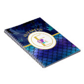 Sparkly Mermaid Scales Unicorn Horn Monogram Notitieboek (Rechterzijde)