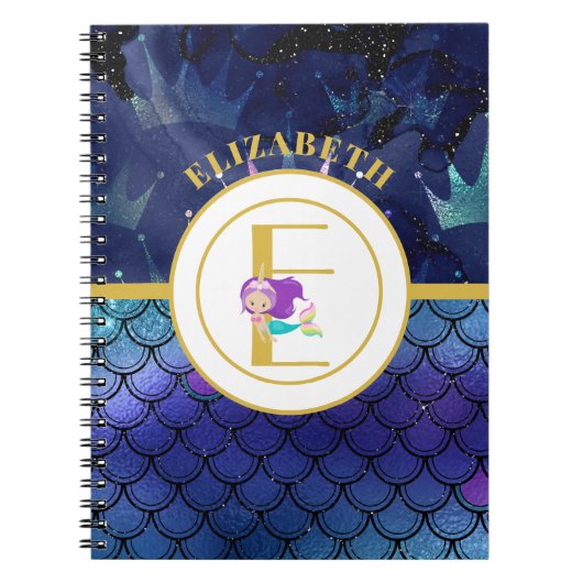 Sparkly Mermaid Scales Unicorn Horn Monogram Notitieboek (Voorkant)