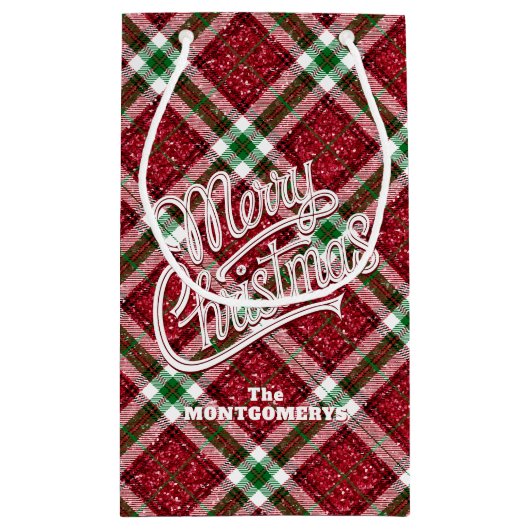 Sparkly Merry Christmas Plaid Klein Cadeauzakje (Achterkant)