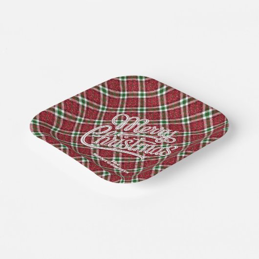 Sparkly Merry Christmas Plaid Square Papieren Bordje (Gebogen)