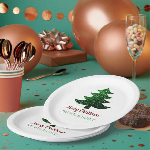 Sparkly Merry Christmas tree groen Familienaam Papieren Bordje