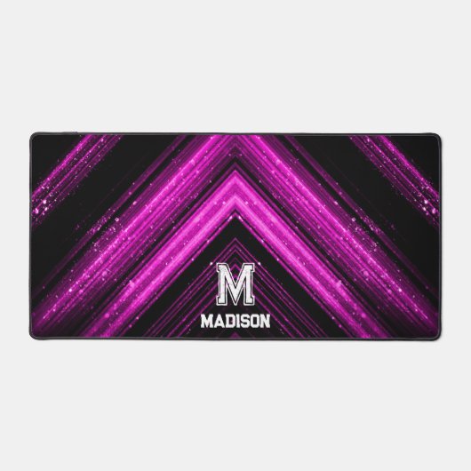 Sparkly metaal hete neon roze zwarte chevron Monog Bureaumat (Voorkant)