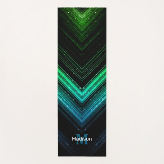 Sparkly metal aqua green galaxy chevron Monogram Yogamat (Voorkant)