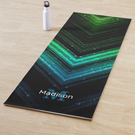 Sparkly metal aqua green galaxy chevron Monogram Yogamat (In situ)