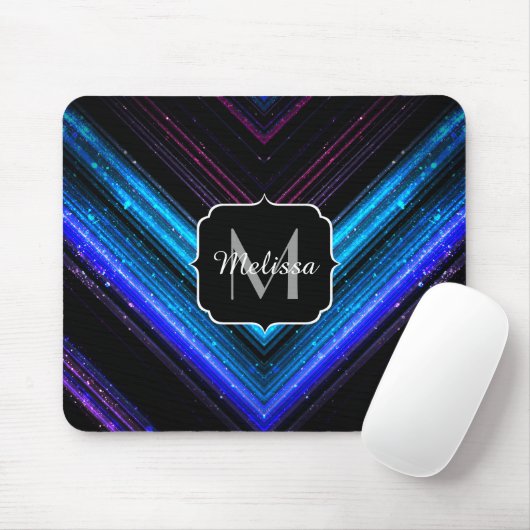 Sparkly metallic blue paarse chevron Monogram Muismat (Met muis)