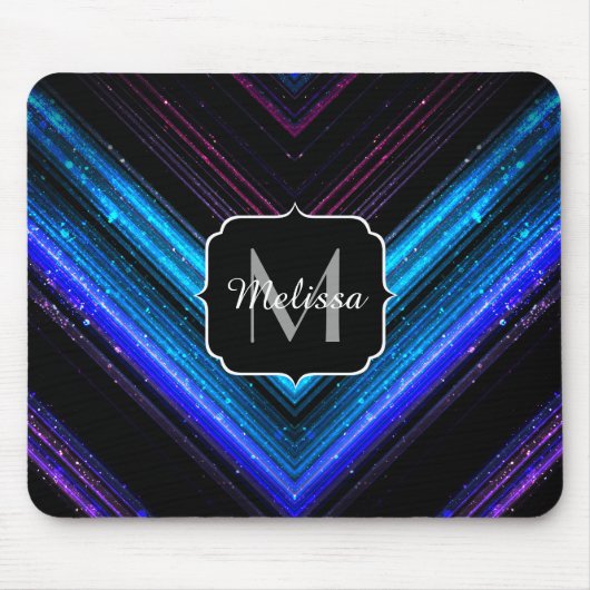 Sparkly metallic blue paarse chevron Monogram Muismat (Voorkant)