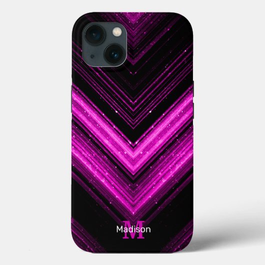 Sparkly metallic hot roze magenta chevron Monogram Case-Mate iPhone Case (Achterkant)
